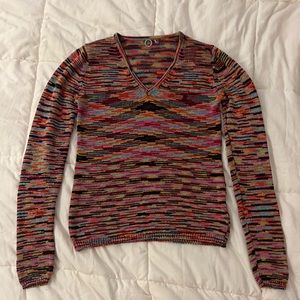 Multicolored v neck sweater top by the brand one girl who, size small 💝